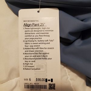 LULULEMON NWT ALIGN PANT 25"